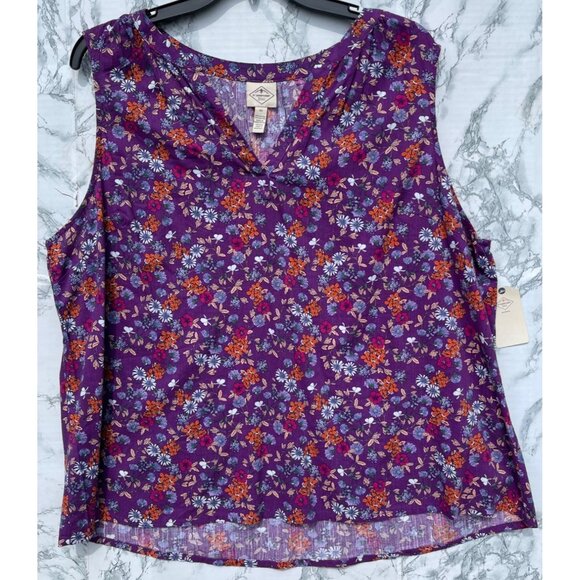 St Johns Bay Womens 2X Purple Sleeveless Floral Print Top Cotton Rayon Blend - Picture 1 of 6